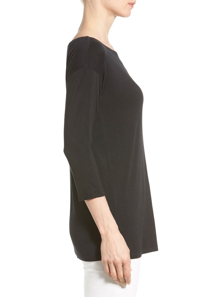 Boat Neck Three Quarter Sleeve Top, Alternate, color, BLACK