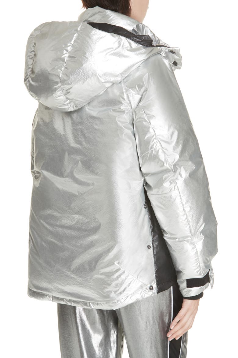 Aiden Side Stripe Metallic Puffer Coat, Alternate, color, SILVER