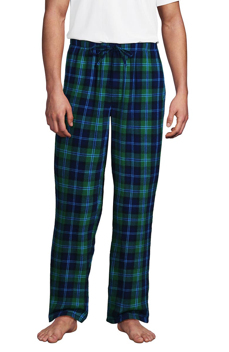 Lands' End Flannel Pajama Pants, Main, color, Light Emerald Blackwatch