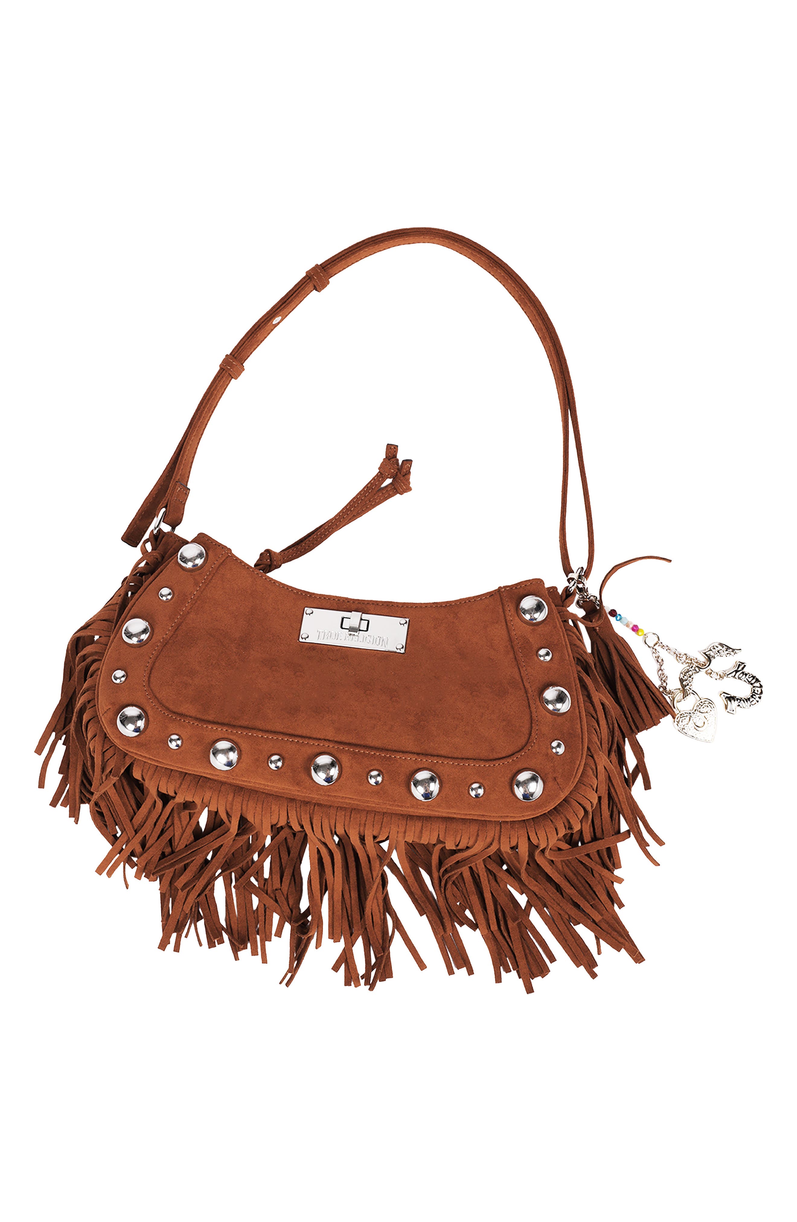 Vintage Dangle Fringe Faux Suede Hobo, Alternate, color, COGNAC
