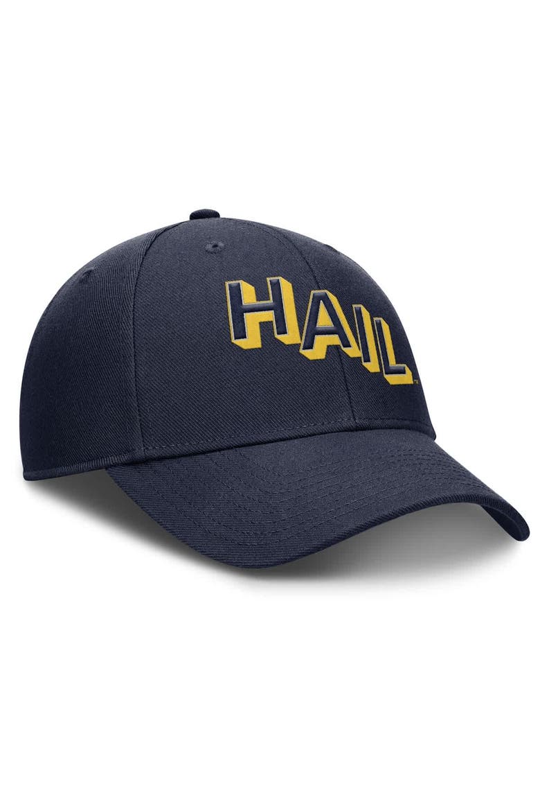 Men's Jordan Brand Navy Michigan Wolverines Slanted Primetime Rise Performance Adjustable Hat, Alternate, color, Navy