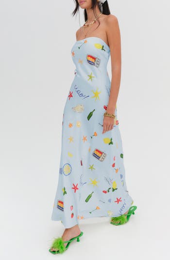 For Love & Lemons Carla Strapless Maxi Dress In Blue