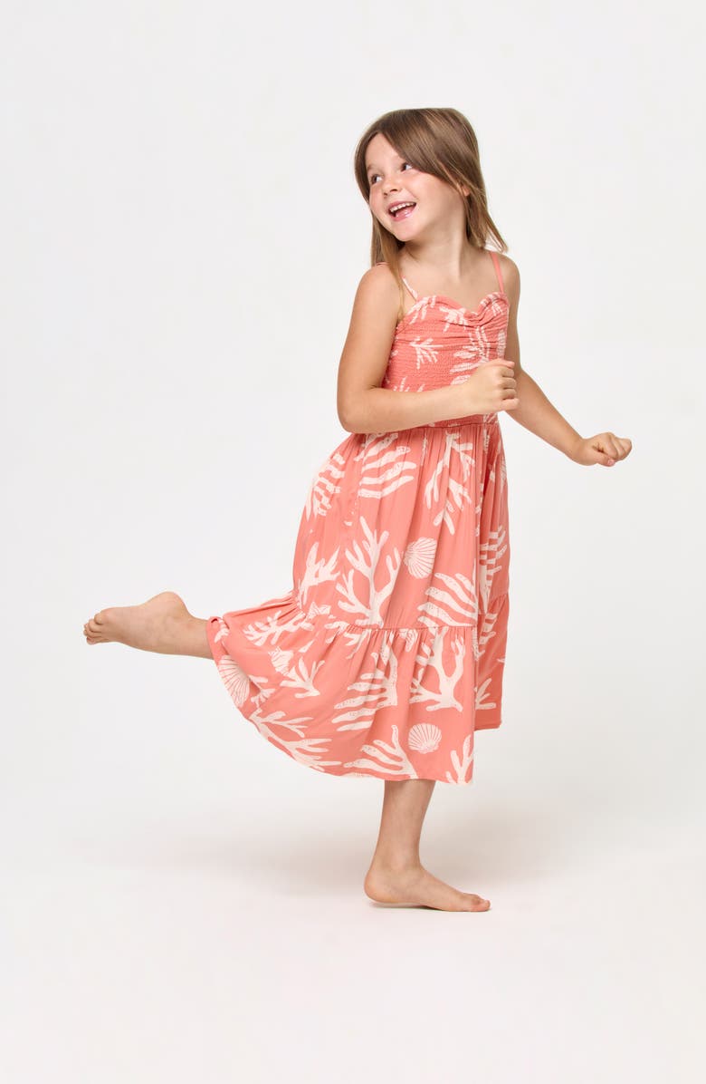 LSPACE Kids' Little L Menorca Smocked Bodice Sundress, Alternate, color, Shell Or High Water