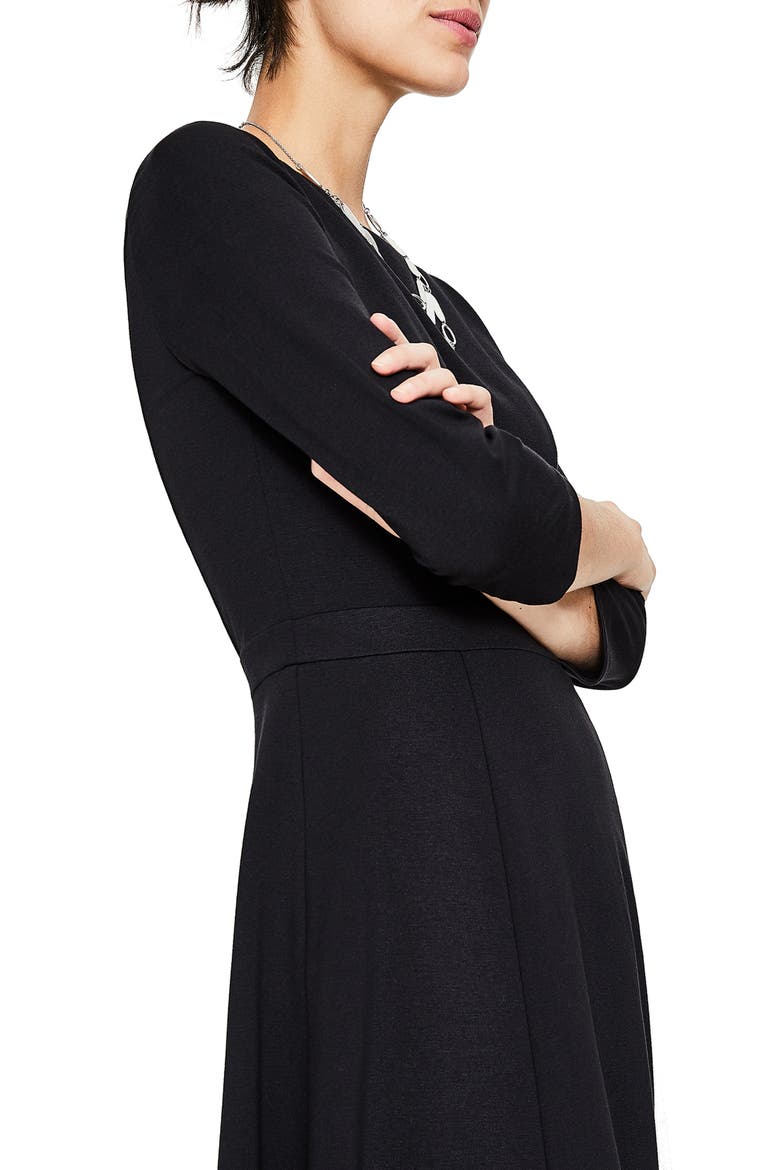 Claudia Colorblock Ponte Midi Dress, Alternate, color, BLACK