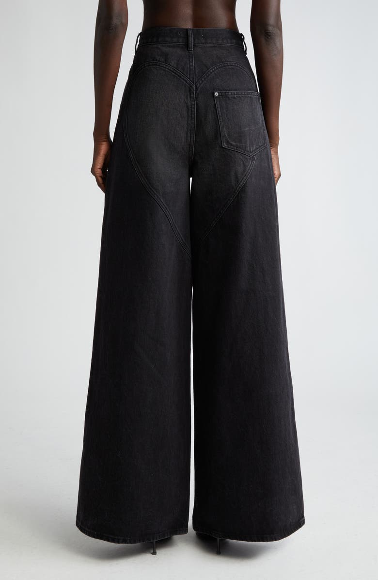 Area Crystal Embellished Cutout Wide Leg Jeans, Alternate, color, Black