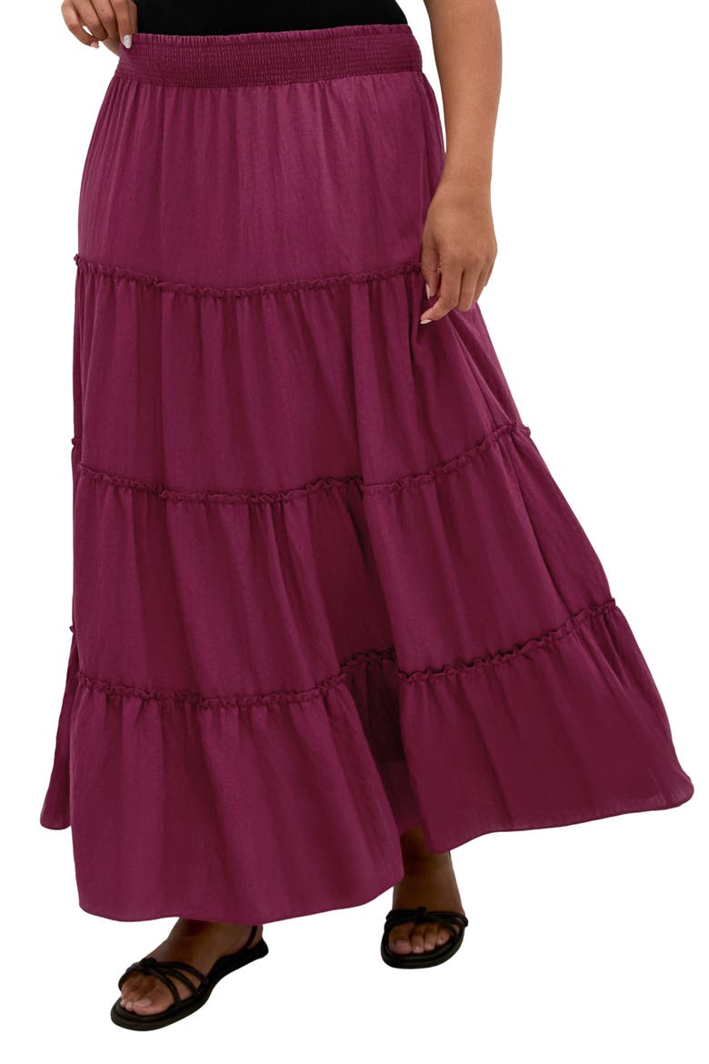 Boho Tiered Maxi Skirt, Main, color, POMEGRANATE