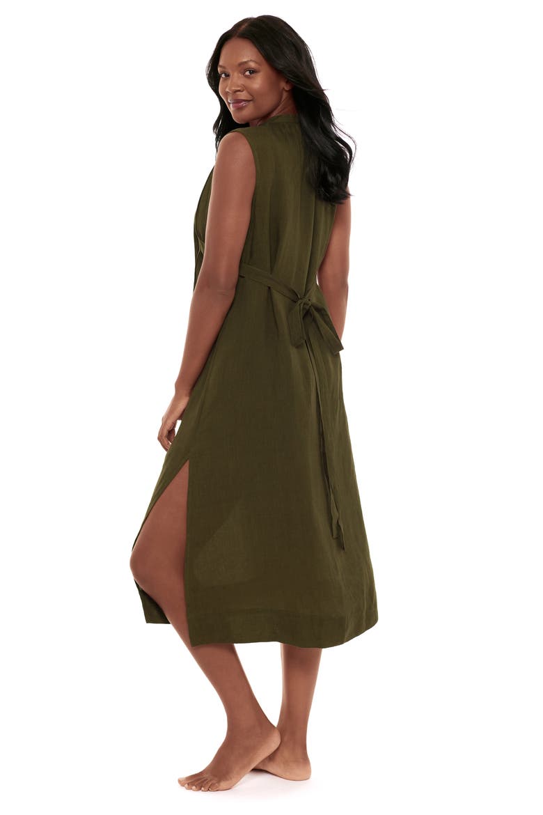 Pleated Sleeveless Beach Cover-Up Midi Dress, Alternate, color, NORI