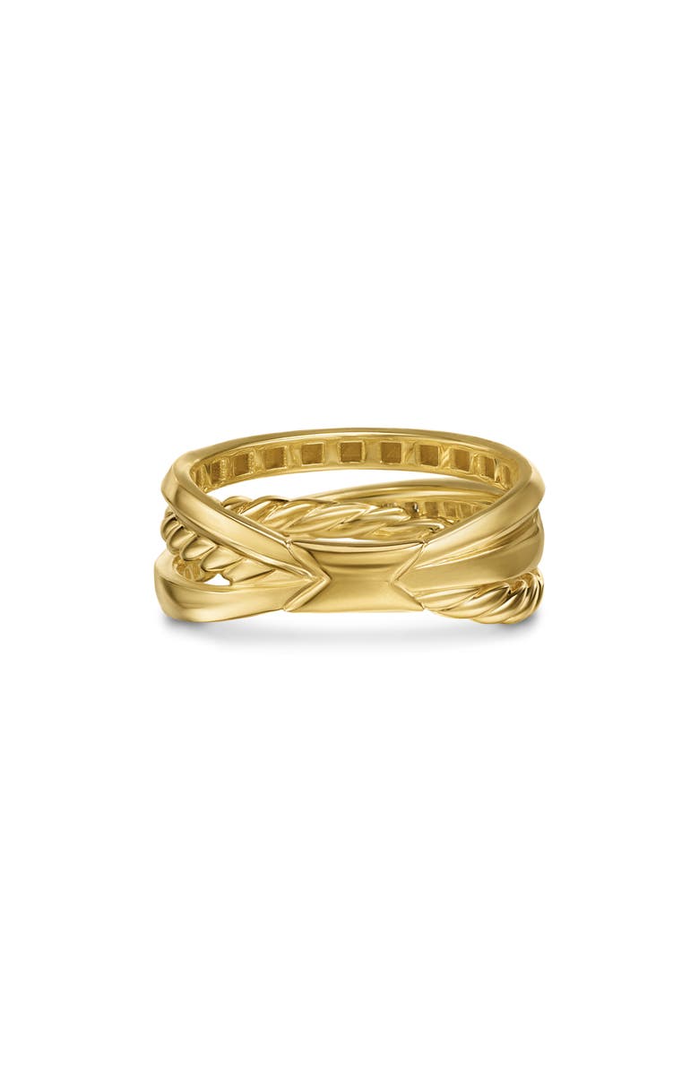 David Yurman Crossover Trio Three-Row Ring in 18K Yellow Gold & Diamonds, 8mm, Alternate, color, 18K Gold - Size 7
