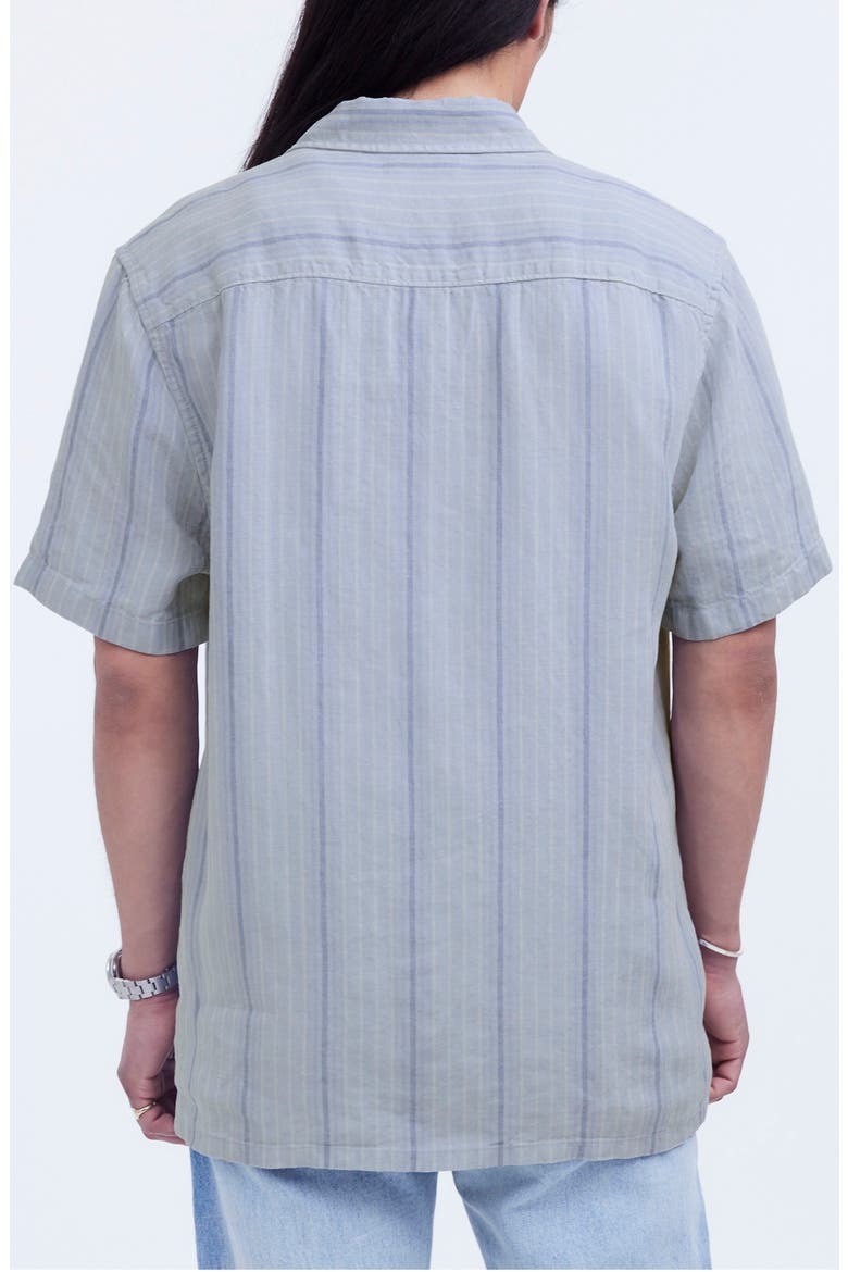 Easy Stripe Short Sleeve Linen Button-Up Shirt, Alternate, color, DUSTY POOL