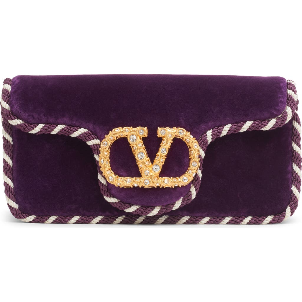 Valentino Velvet Clutch With Chain Strap And Trim