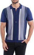 Spring + Mercer Stripe Short Sleeve Button-Up Polo Sweater