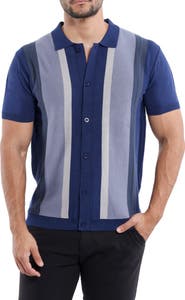 Spring + Mercer Stripe Short Sleeve Button-Up Polo Sweater
