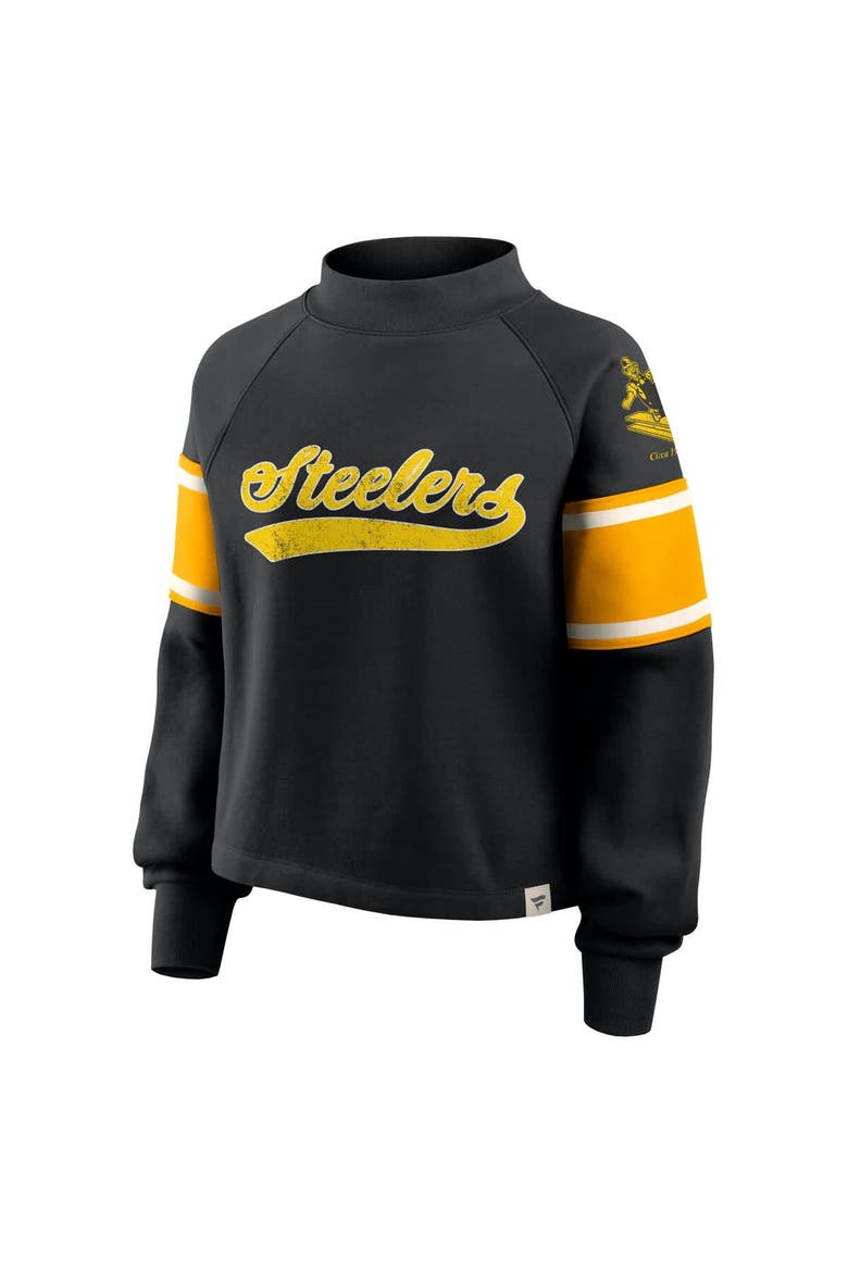 Women's Fanatics Black Pittsburgh Steelers Oversized Hometown Toss Sweep Mock Neck Pullover, Alternate, color, Black