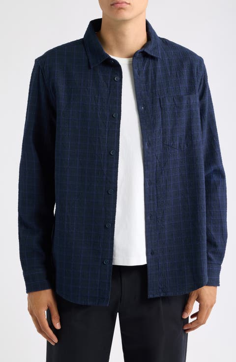 Shelly Check Long Sleeve Cotton Dobby Button-Up Shirt