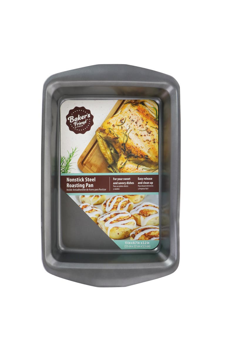 Gibson Baker's Friend 16.75 Inch Nonstick Steel Roasting Pan, Alternate, color, Grey
