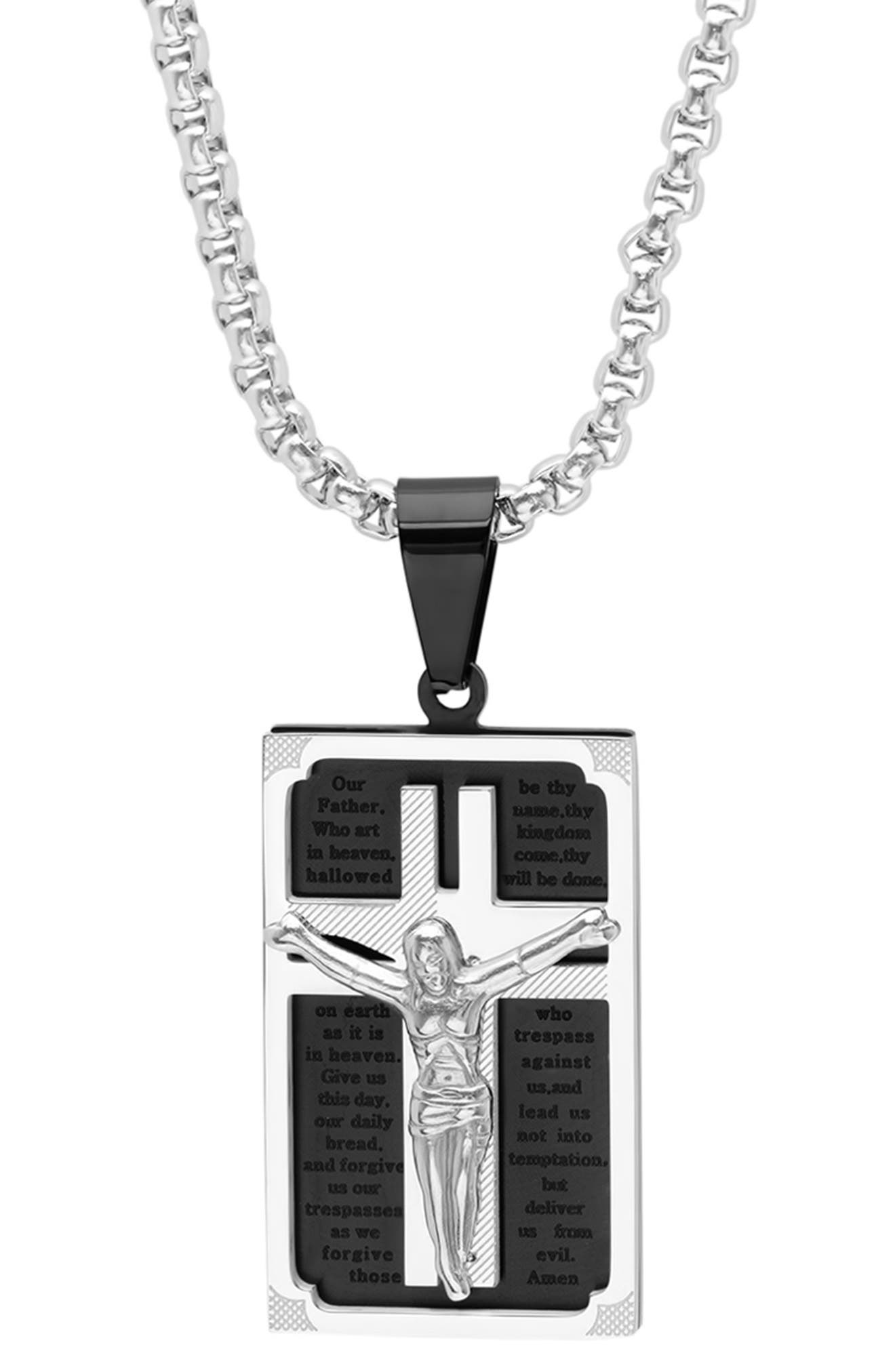 HMY JEWELRY Men's Two-Tone IP Stainless Steel Lord's Prayer Crucifix ...