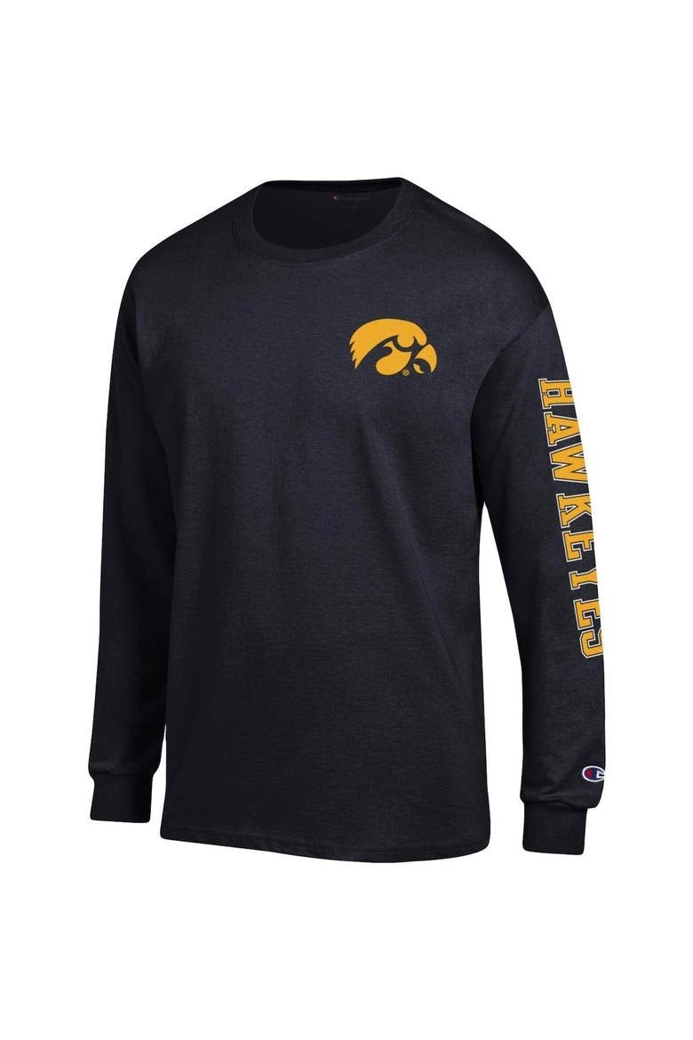 Men's Champion Black Iowa Hawkeyes Team Stack Long Sleeve T-Shirt, Alternate, color, Black