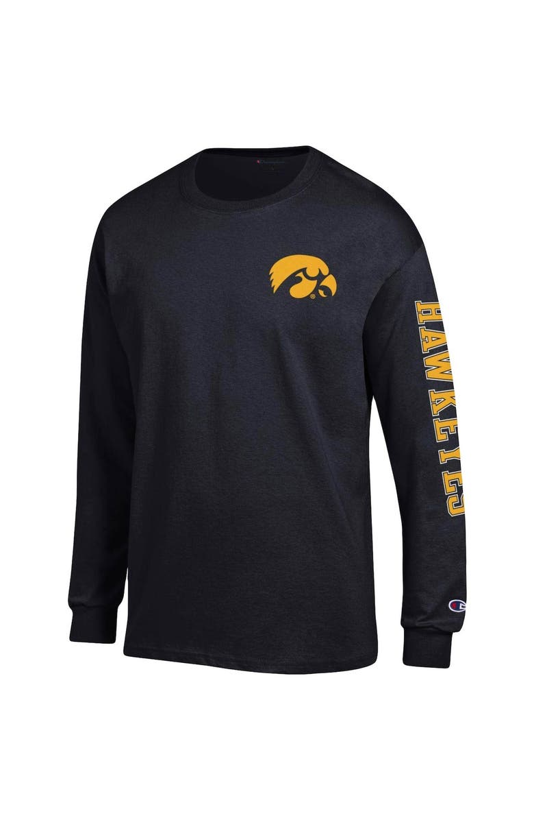Champion Men's Champion Black Iowa Hawkeyes Team Stack Long Sleeve T-Shirt, Alternate, color, Black
