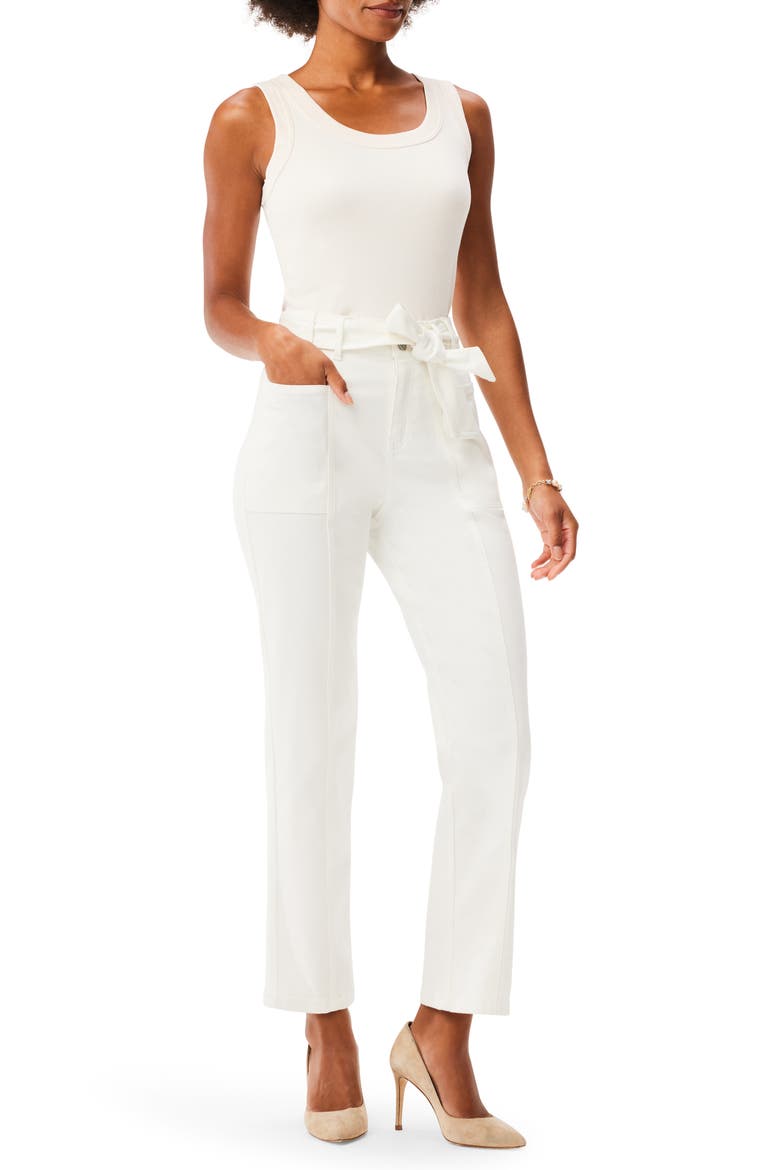 Tie Waist Straight Leg Ankle Jeans, Alternate, color, PAPER WHITE