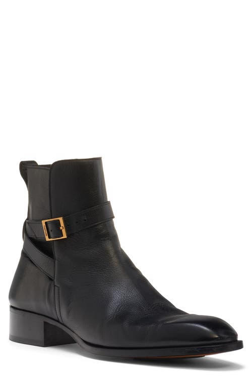 Tom Ford Black Supple Grain Kenneth Buckle Boots In Black