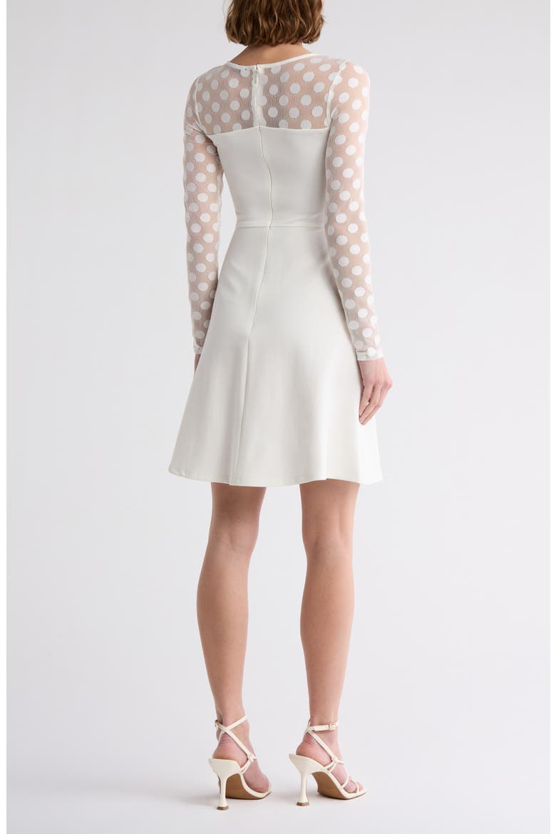 Elodie Polka Dot Mesh Long Sleeve Fit & Flare Dress, Alternate, color, CREAM