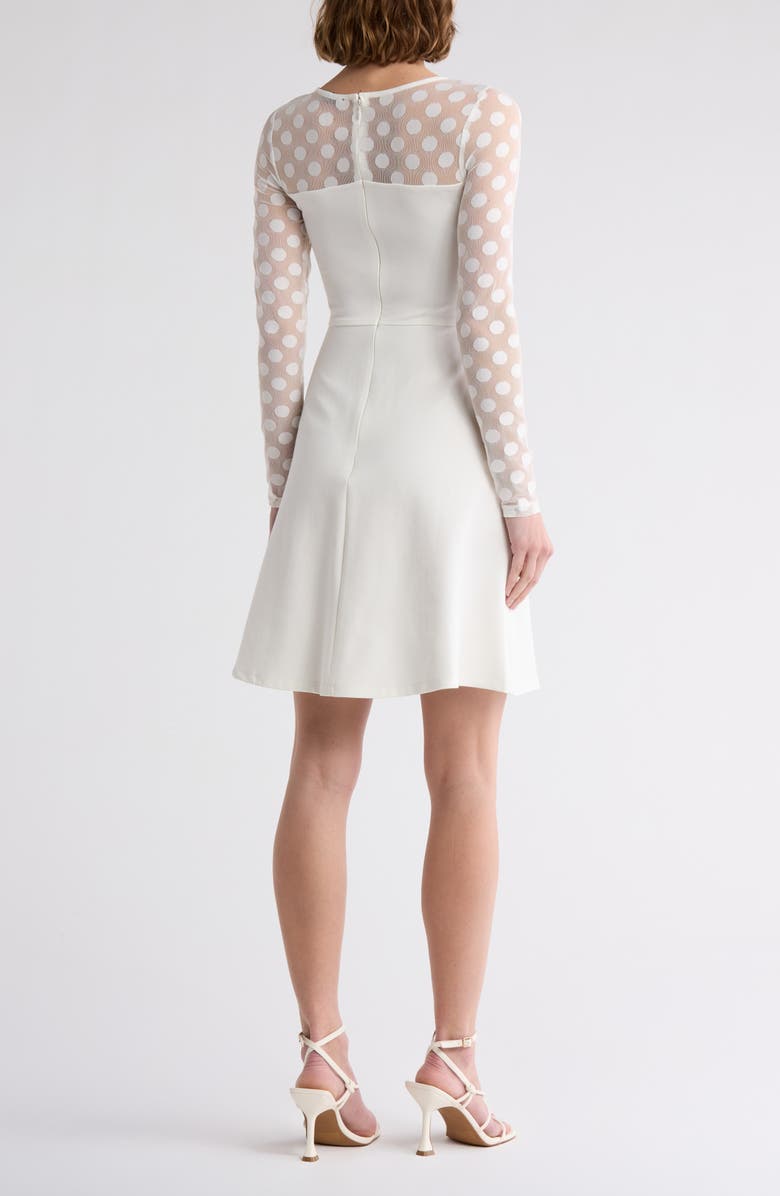 Love By Design Elodie Polka Dot Mesh Long Sleeve Fit & Flare Dress, Alternate, color, Cream
