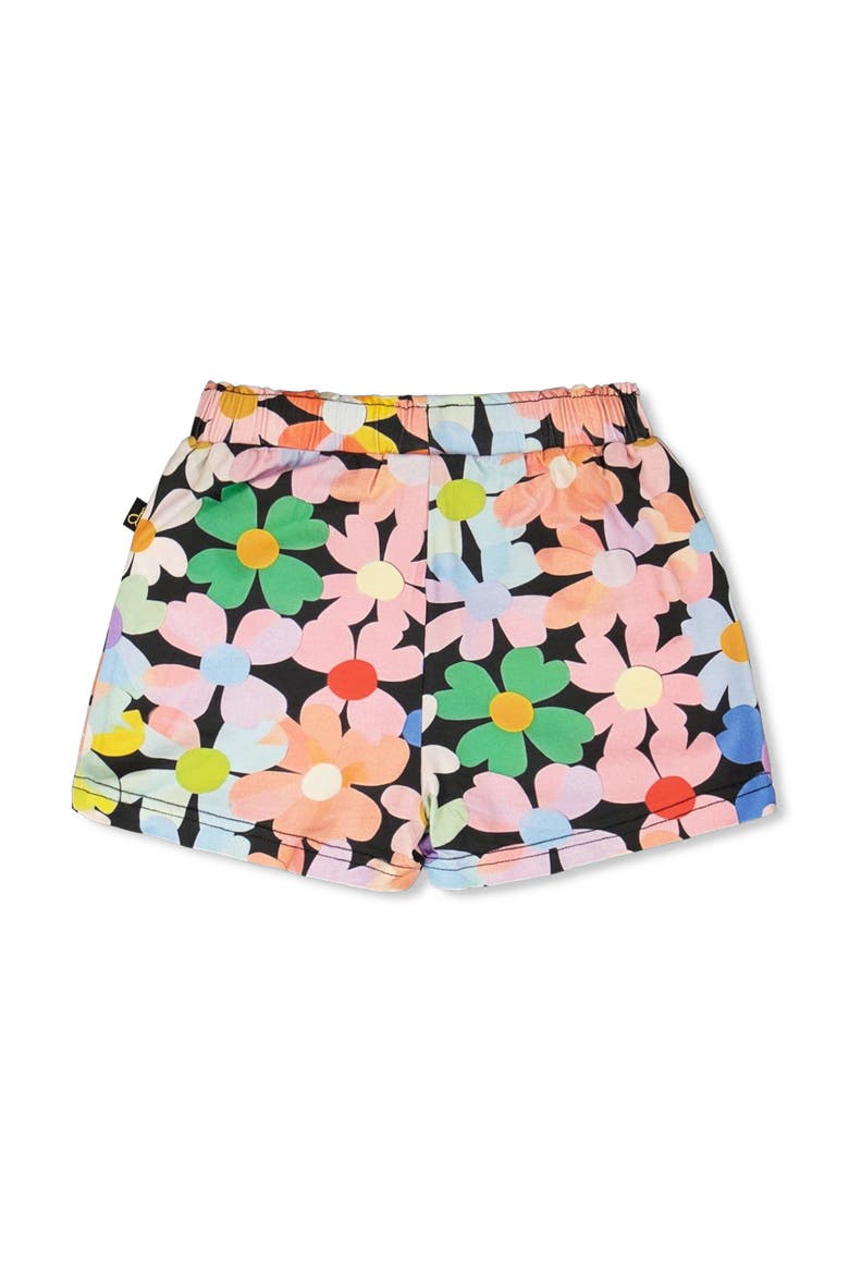 Jersey Flat Elastic Waist Flowers Shorts, Alternate, color, Black Floral Print