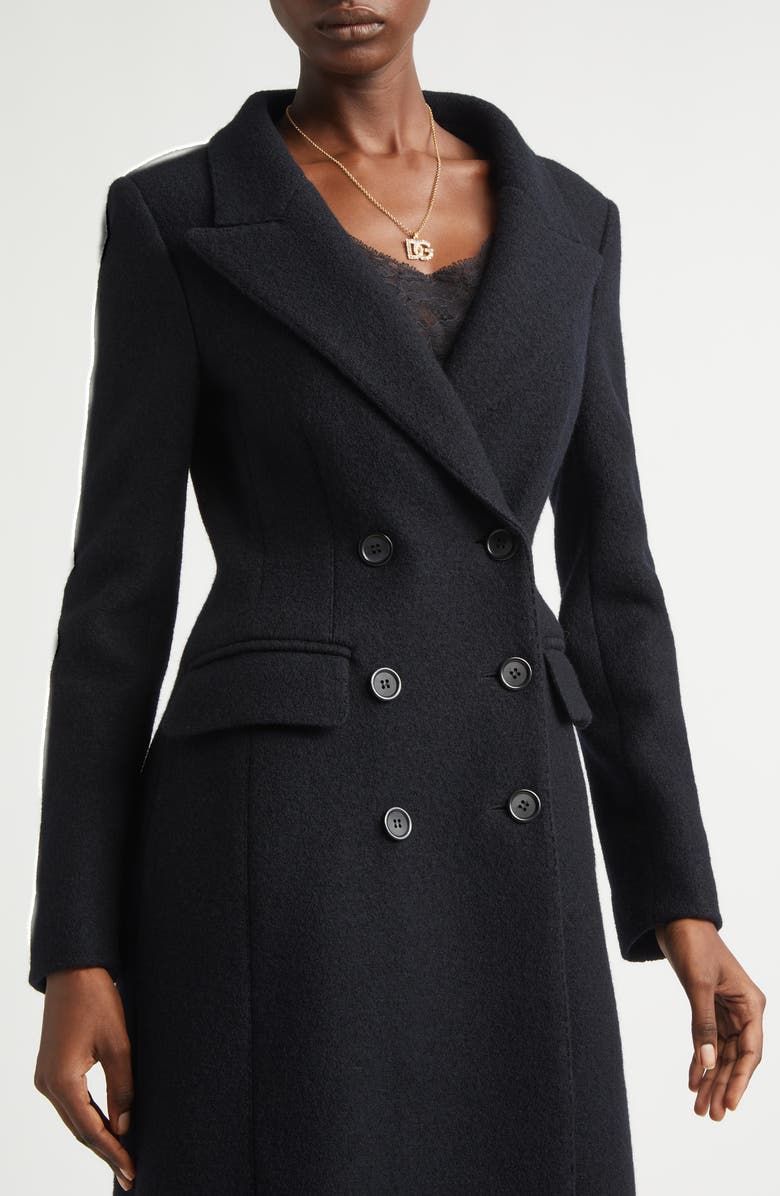 Dolce&Gabbana Double Breasted Virgin Wool Coat, Alternate, color, Nero