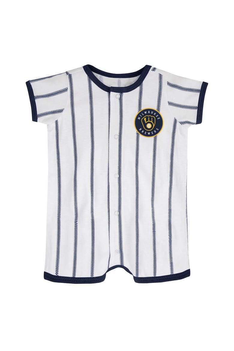 Infant White Milwaukee Brewers Pinstripe Power Hitter Coverall, Alternate, color, White