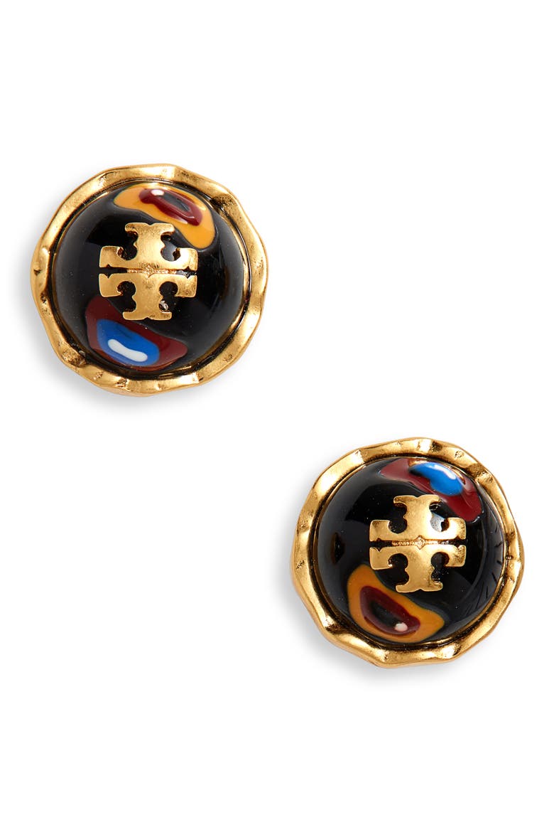 Roxanne Stud Earrings, Main, color, ROLLED BRASS/TORY NAV/MULTI