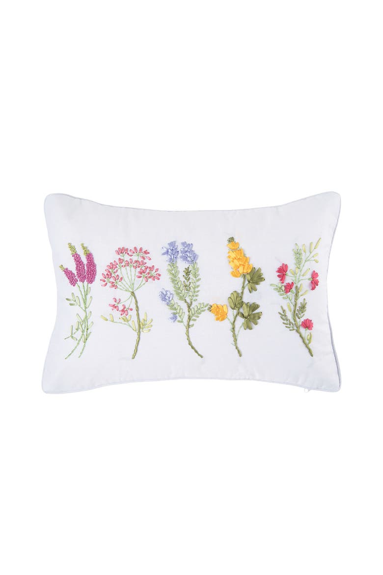 Botanical Blossom Floral Applique Lumbar Accent Pillow, 14" x 22", Alternate, color, White