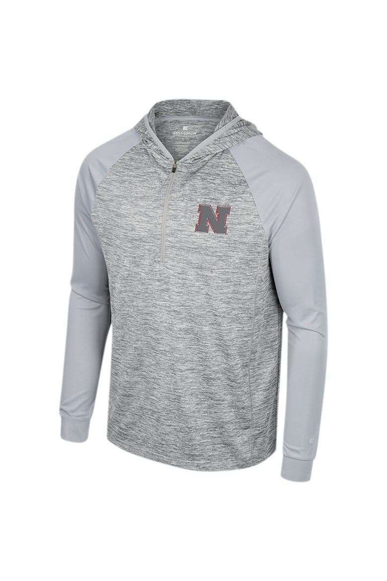 Men's Colosseum Gray Nebraska Huskers Cybernetic Raglan Quarter-Zip Hooded Top, Alternate, color, Gray