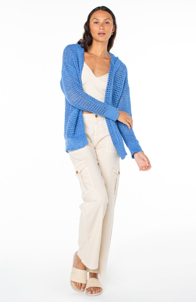 Roxy Thea Open Stitch Cotton Hoodie Cardigan, Alternate, color, Riviera Solid