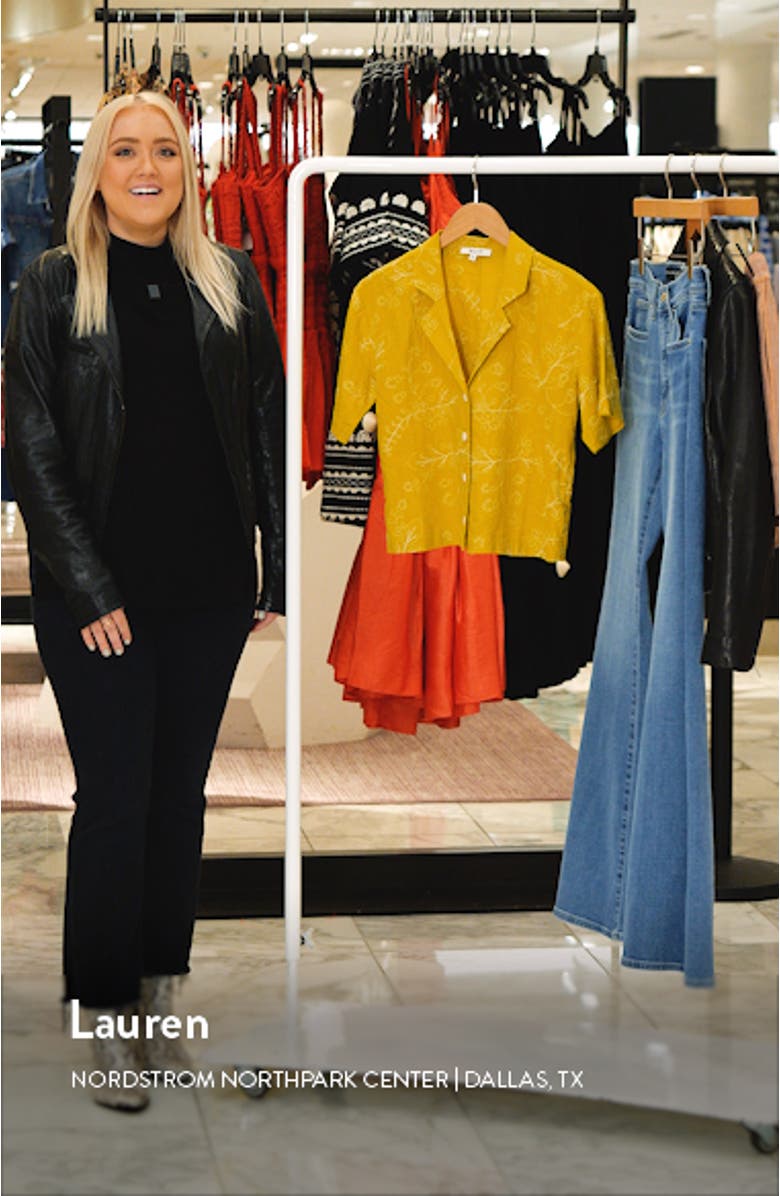 Resort Embroidered Linen Blend Crop Button-Up Shirt, sales video thumbnail