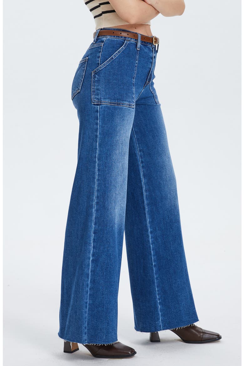 Raw Hem High Waist Utility Wide Leg Jeans, Alternate, color, DARK INDIGODNU