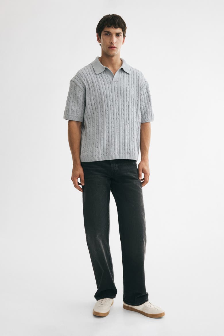 Relaxed-fit Cable-knit Polo Shirt, Main, color, Dusty gray