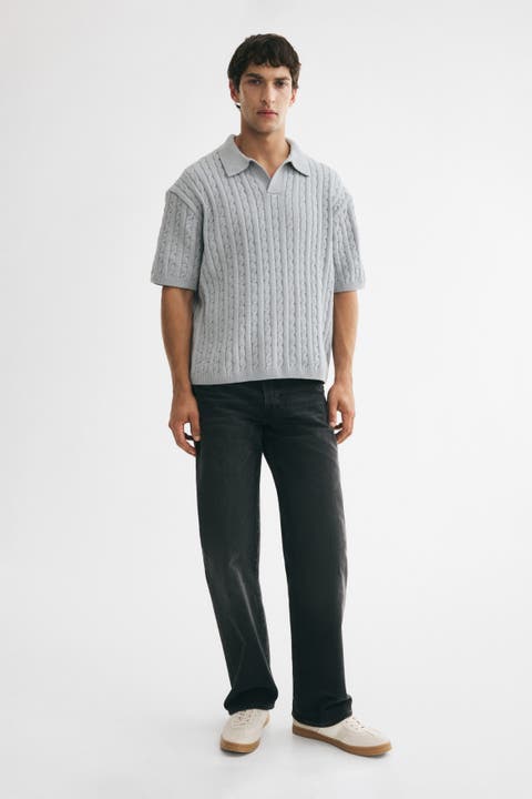 Relaxed-fit Cable-knit Polo Shirt