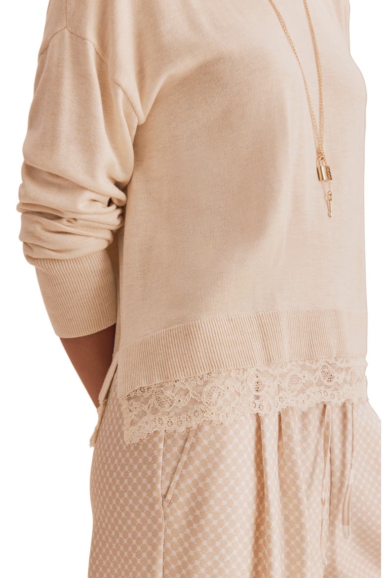 Georgie Lace Trim Sweater, Alternate, color, WHEAT BEIGE HEATHER