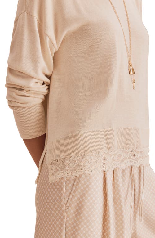 Splendid Georgie Lace Trim Pullover Sweater In Neutral