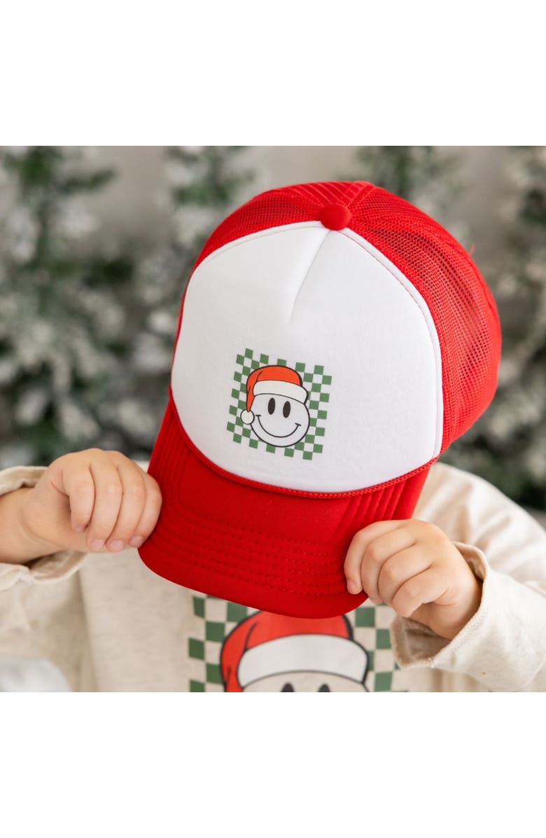 Sweet Wink Santa Smiley Christmas Trucker Hat, Alternate, color, Red/White