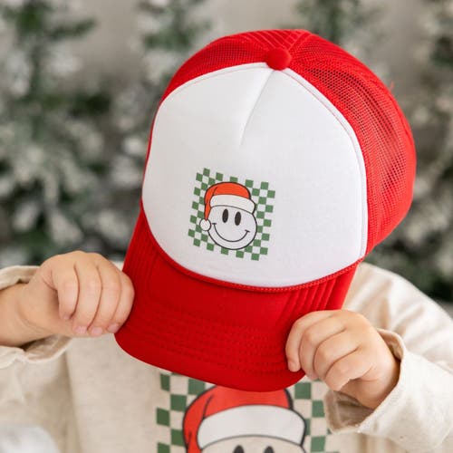 Sweet Wink Santa Smiley Christmas Trucker Hat In Red/white