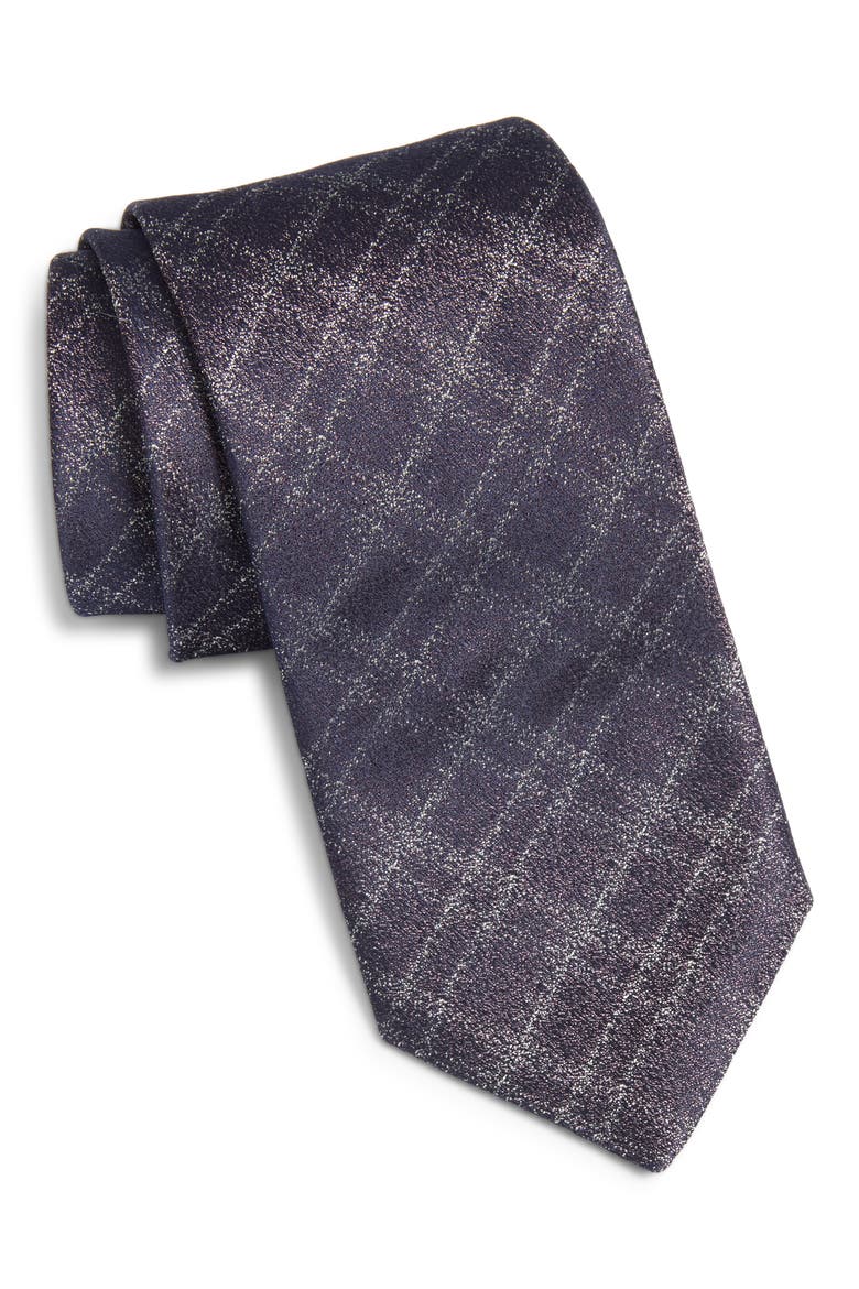 Plaid Silk Tie, Main, color, PURPLE