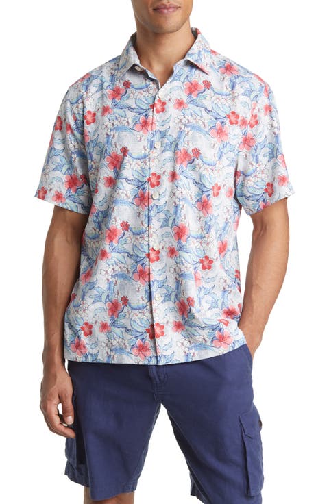 Botanical Bay Silk Blend Short Sleeve Button-Up Shirt