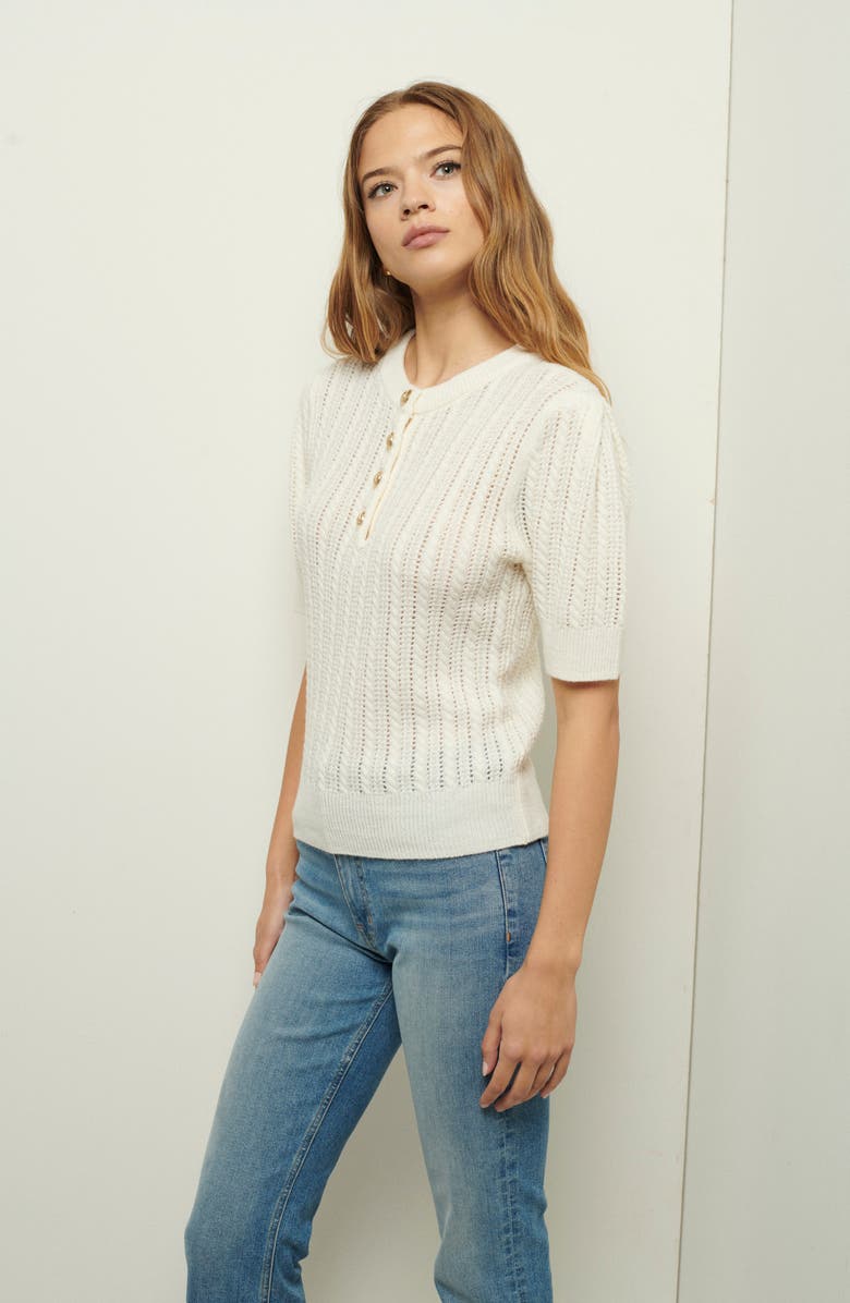 Derek Lam 10 Crosby Shea Puff Sleeve Cable Sweater, Alternate, color, Ivory