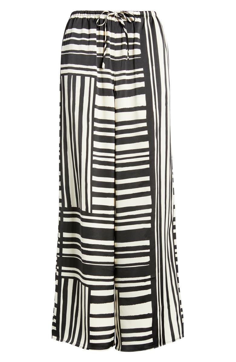 Topshop Tie Waist Wide Leg Satin Trousers, Alternate, color, White Multi
