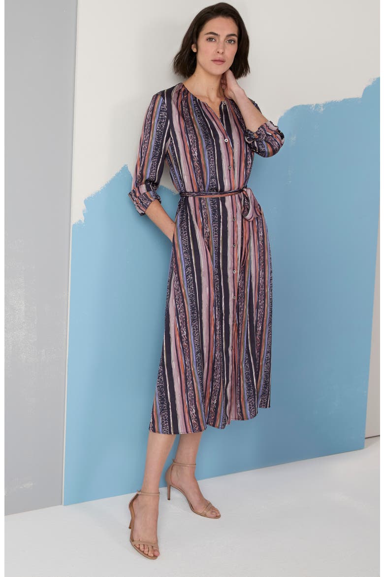 Loren Animal Stripe Long Sleeve Midi Shirtdress, Alternate, color, INDIGO MULTI