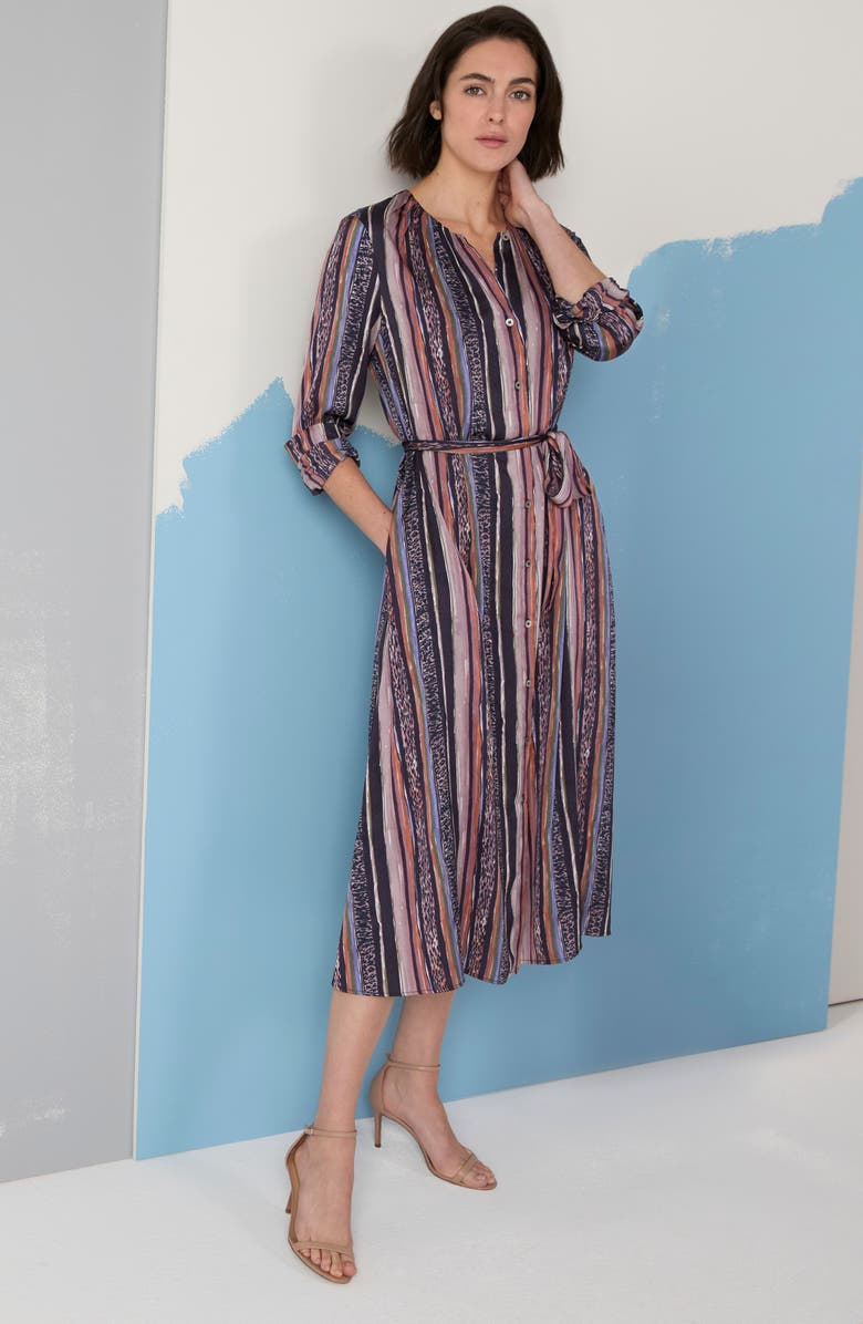 NIC+ZOE Loren Animal Stripe Long Sleeve Midi Shirtdress, Alternate, color, Indigo Multi