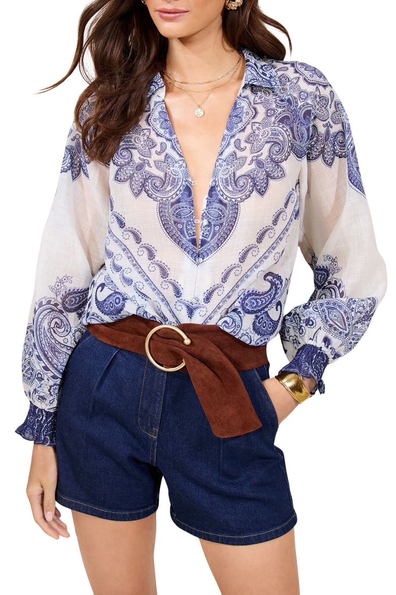 Printed Button-Up Shirt, Main, color, CREAM