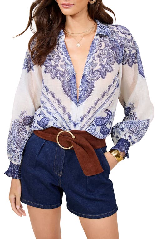 Lipsy Printed Button-up Shirt In White