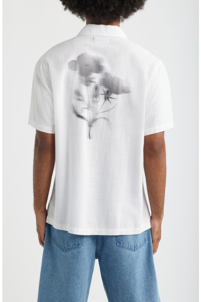Flower Shadow Short Sleeve Slub Cotton Button-Up Shirt, Alternate, color, WHITE BLACK RED